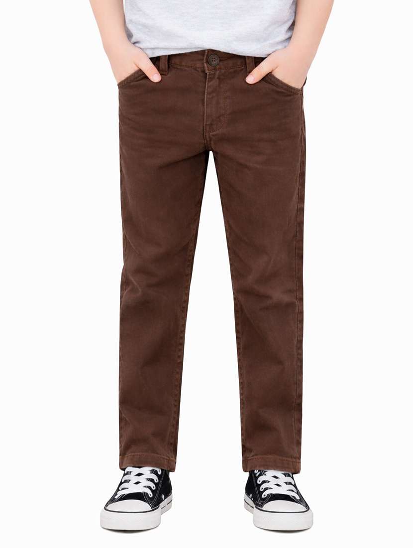 boys solid mid rise chinos casual trouser