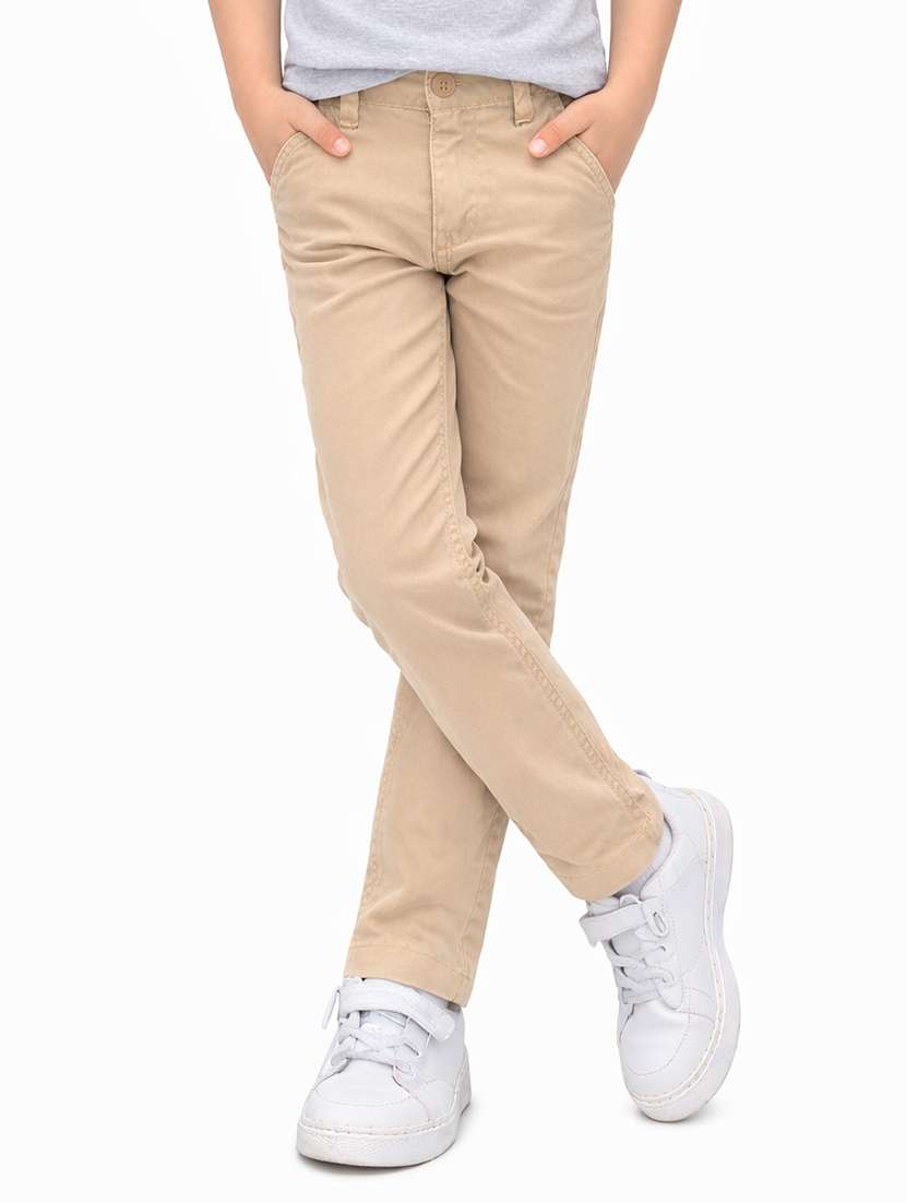 boys solid mid rise chinos casual trouser