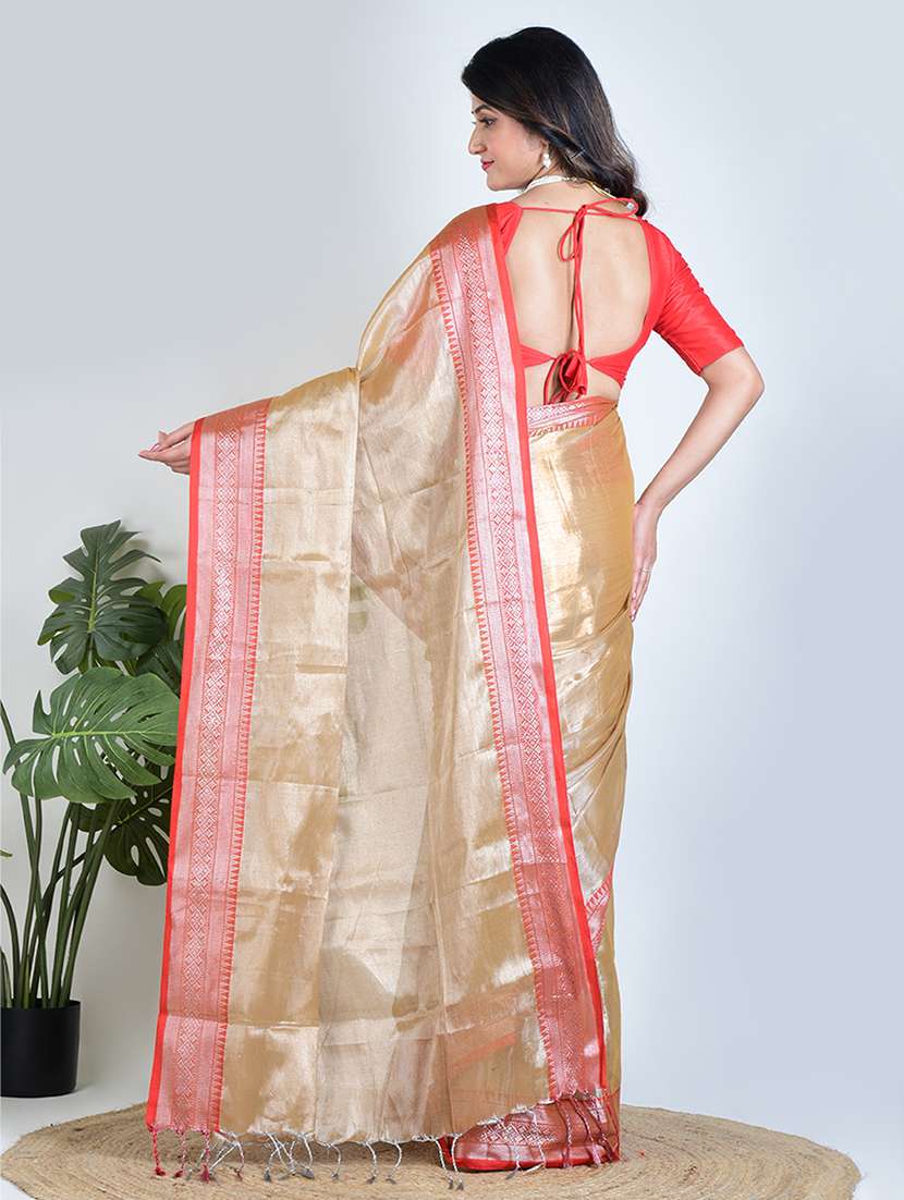 women solid with bordered saree with blouse - 22500241 -  Standard Image - 3
