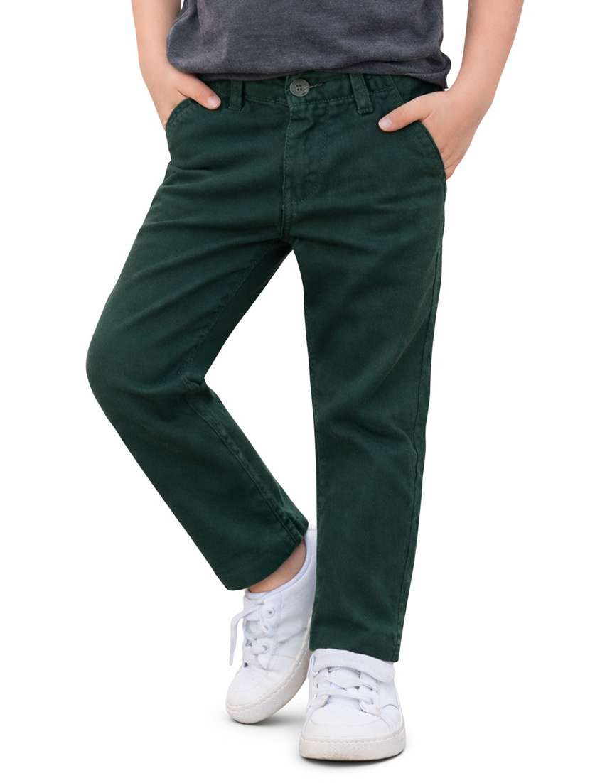 boys solid mid rise chinos casual trouser