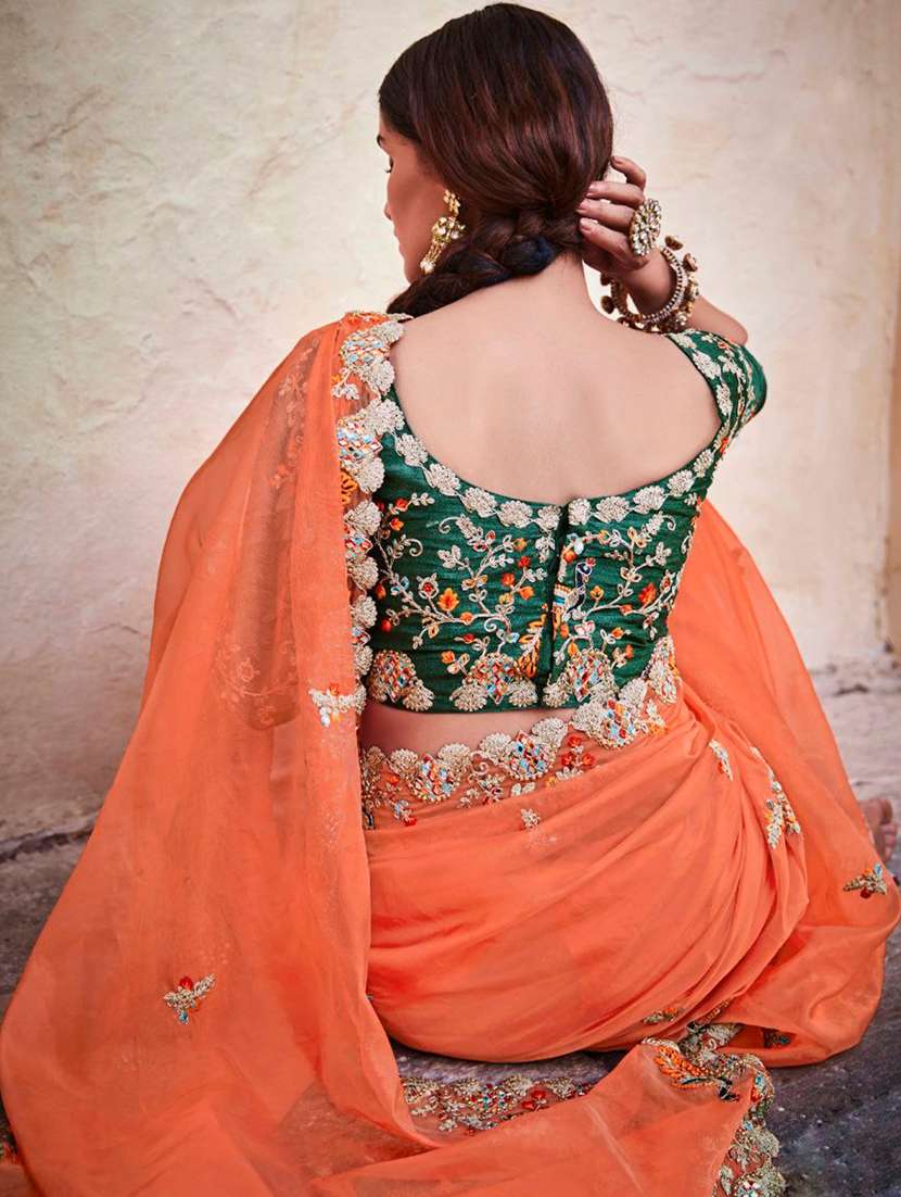 Women Solid With Work Embroidered Saree With Blouse - 22500260 -  Standard Image - 3
