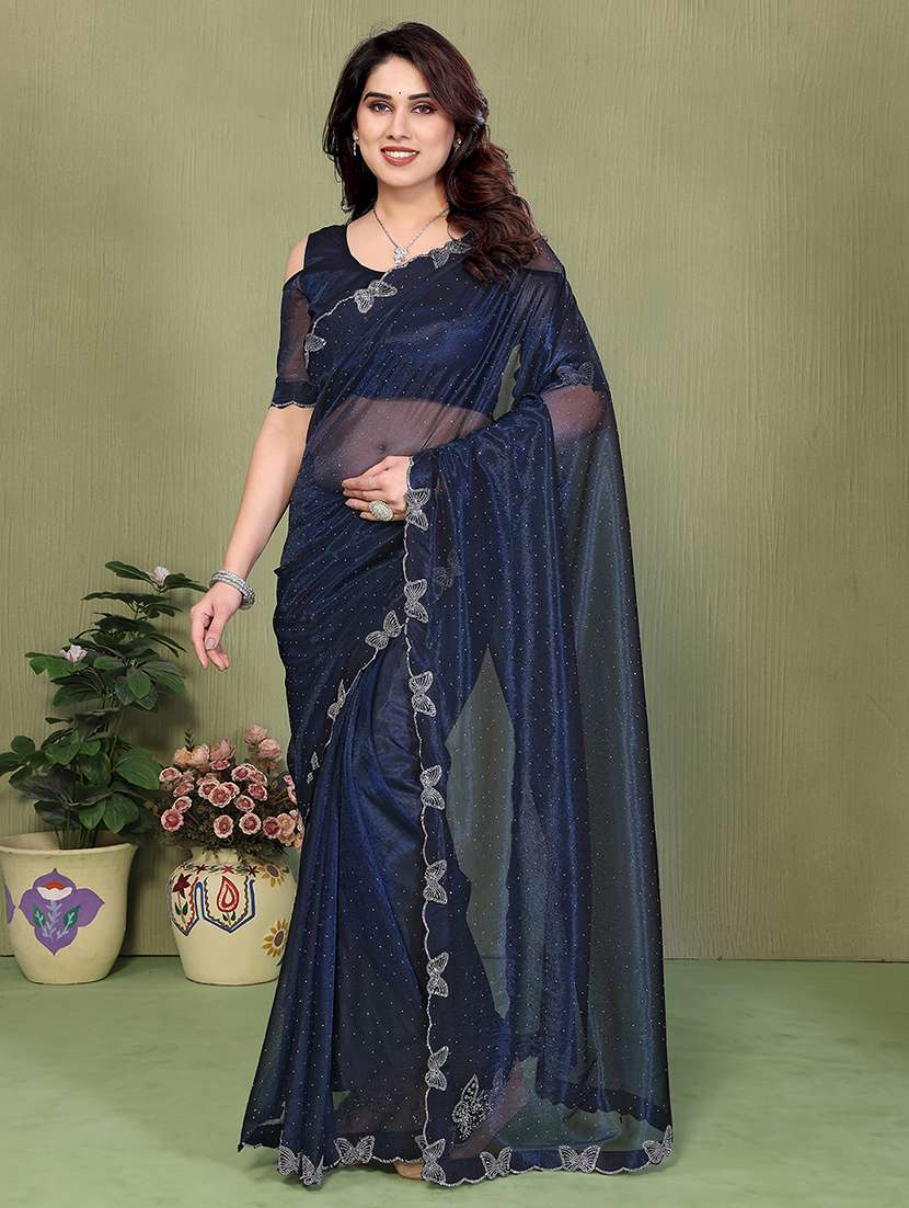 women solid with work embellished saree with blouse