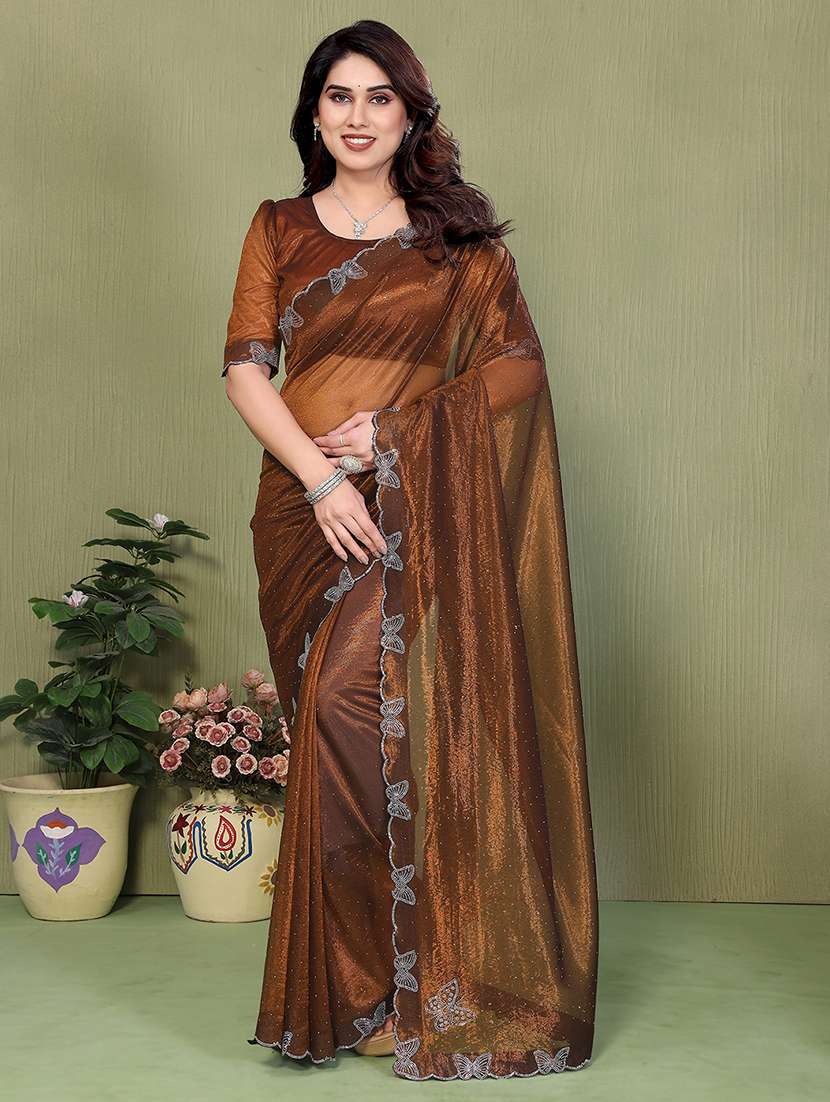 women solid with work embellished saree with blouse