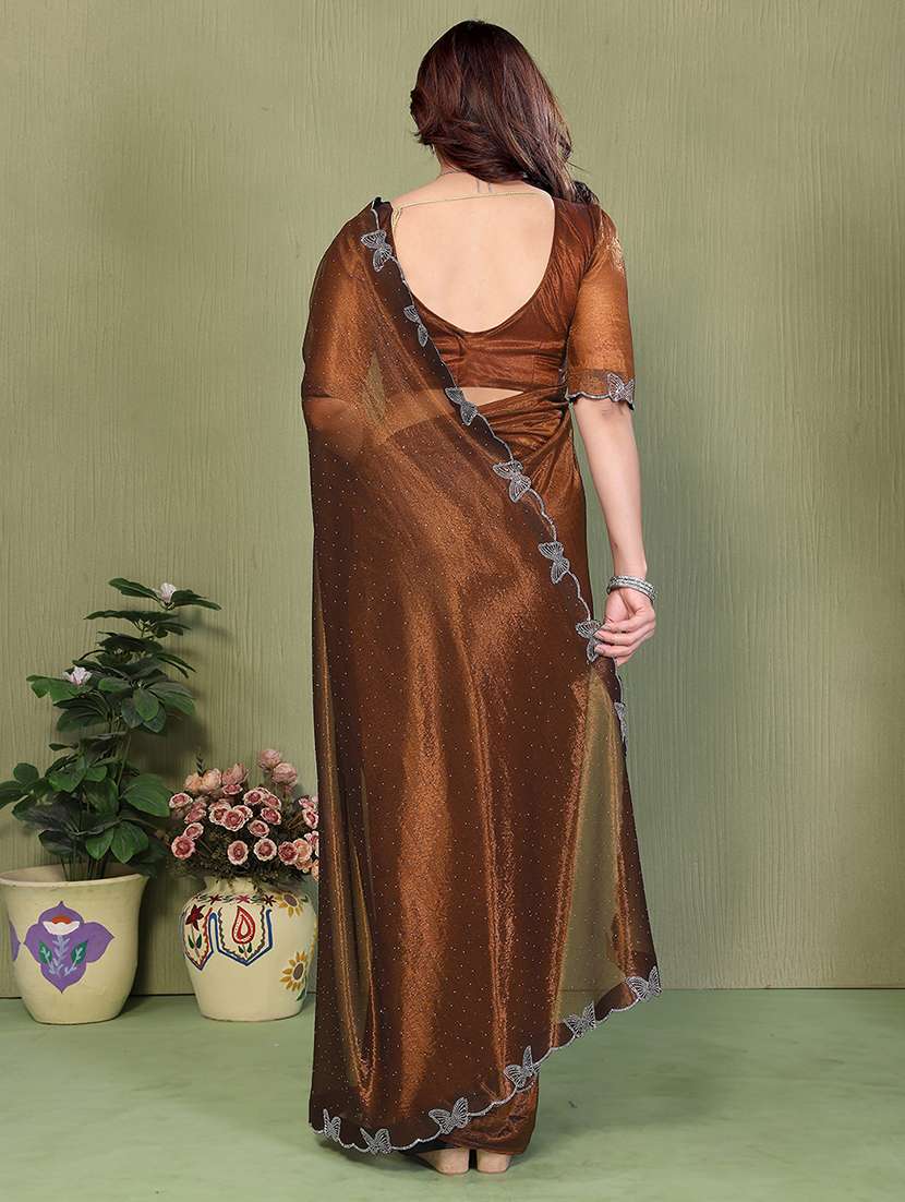 women solid with work embellished saree with blouse - 22500262 -  Standard Image - 3