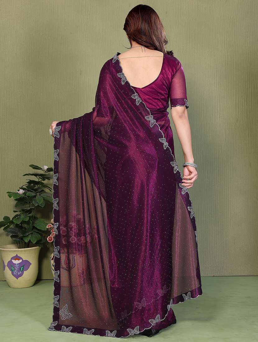 women solid with work embellished saree with blouse - 22500263 -  Standard Image - 3