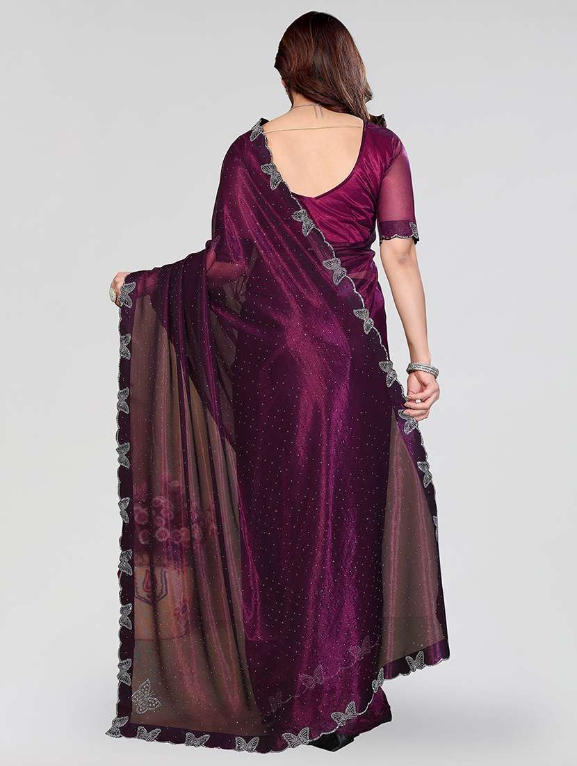 women solid with work embellished saree with blouse - 22500267 -  Standard Image - 3