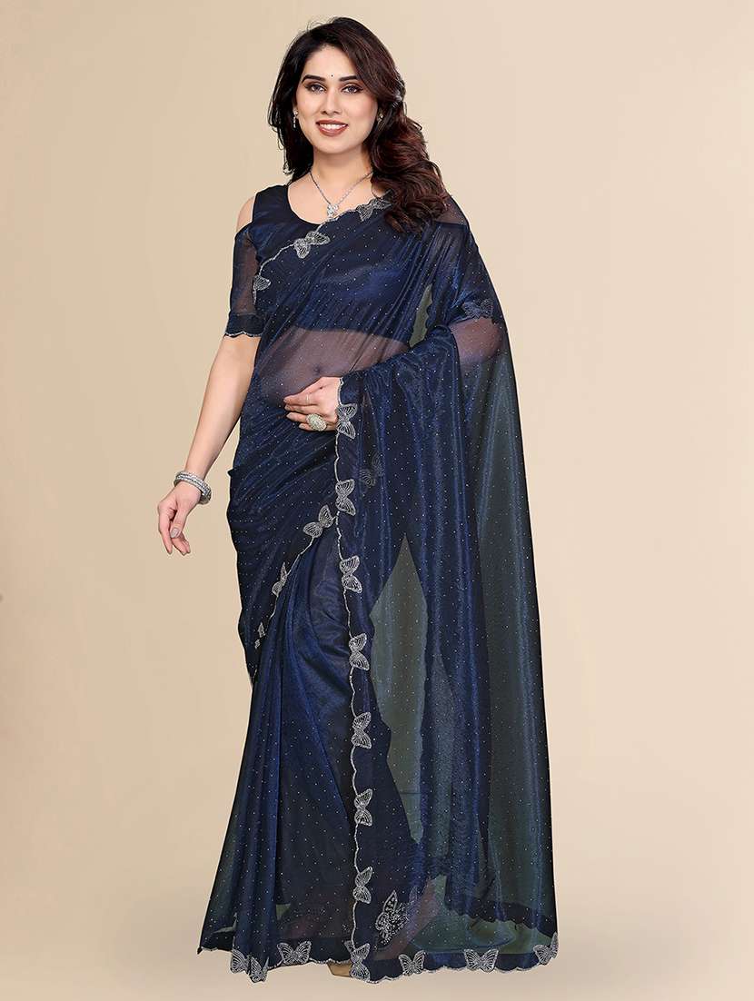 women solid with work embellished saree with blouse