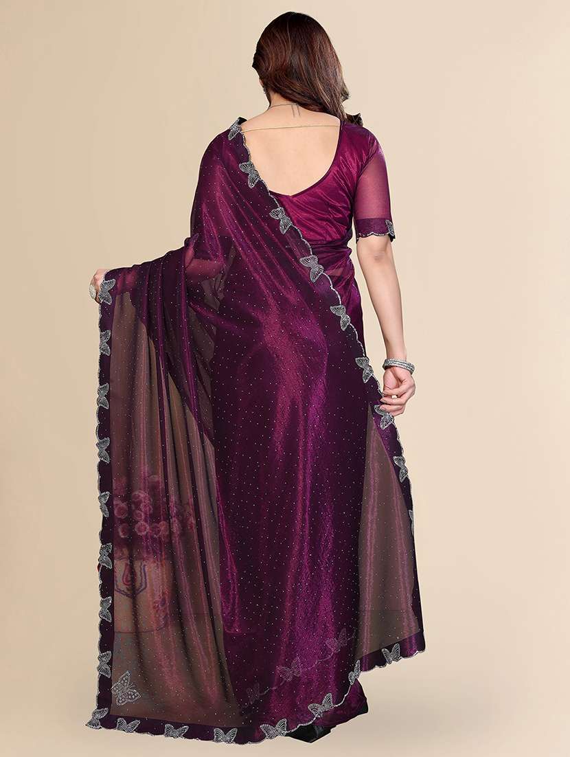 women solid with work embellished saree with blouse - 22500271 -  Standard Image - 3