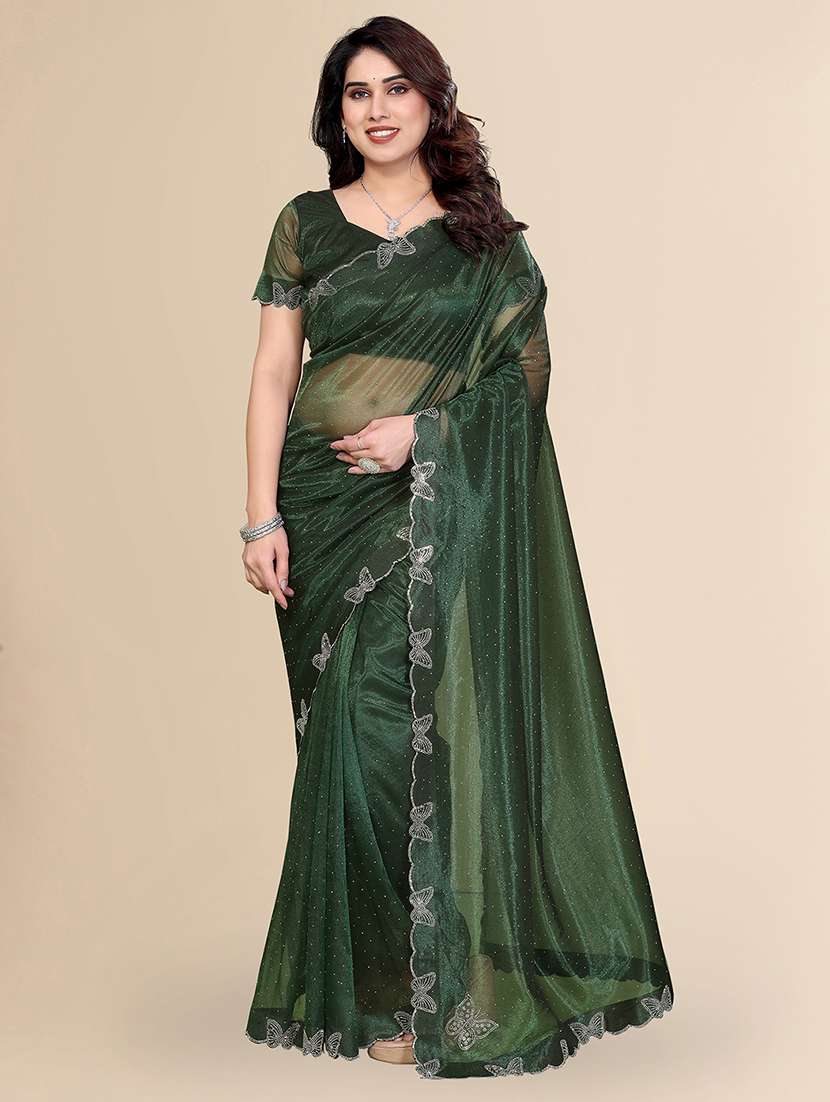 women solid with work embellished saree with blouse