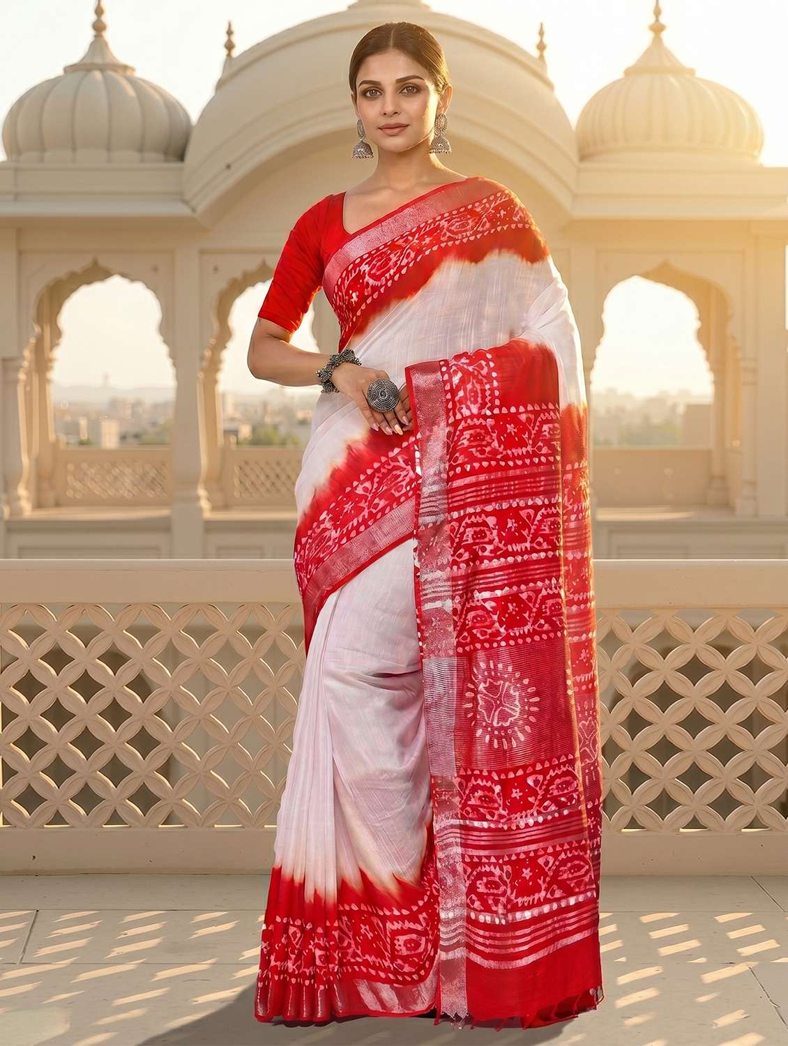 women printed handloom saree with blouse