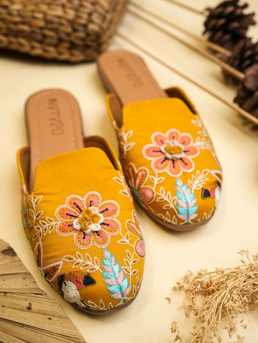 women embroidered slip on mules