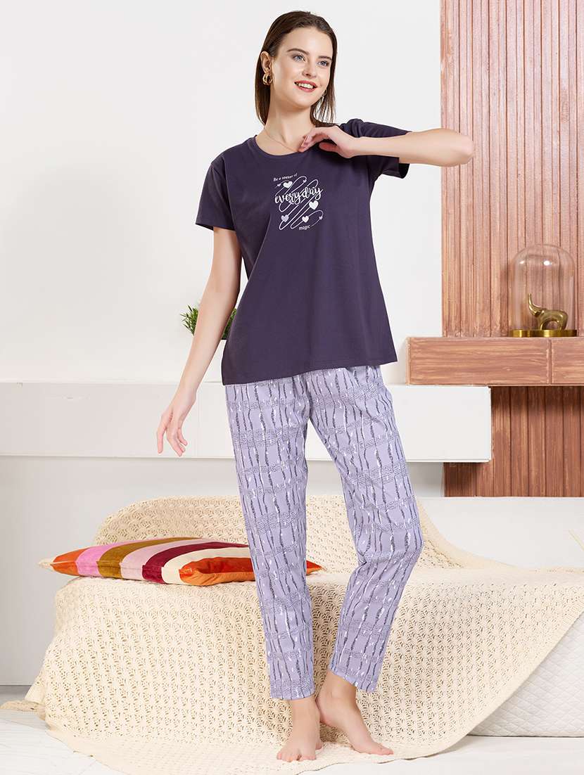 women printed short sleeves nightwear set