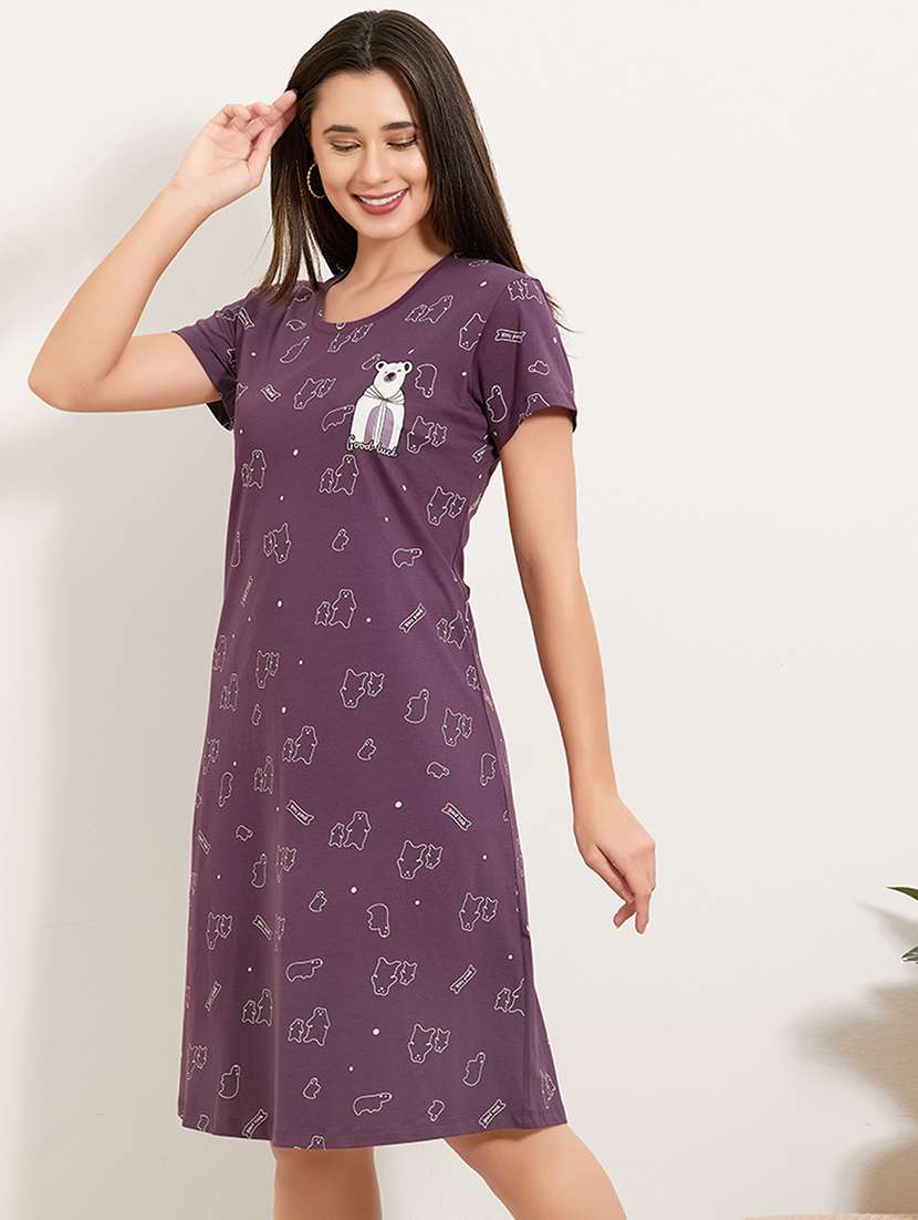 women printed round neck short sleeves sleepshirt - 22500283 -  Standard Image - 3