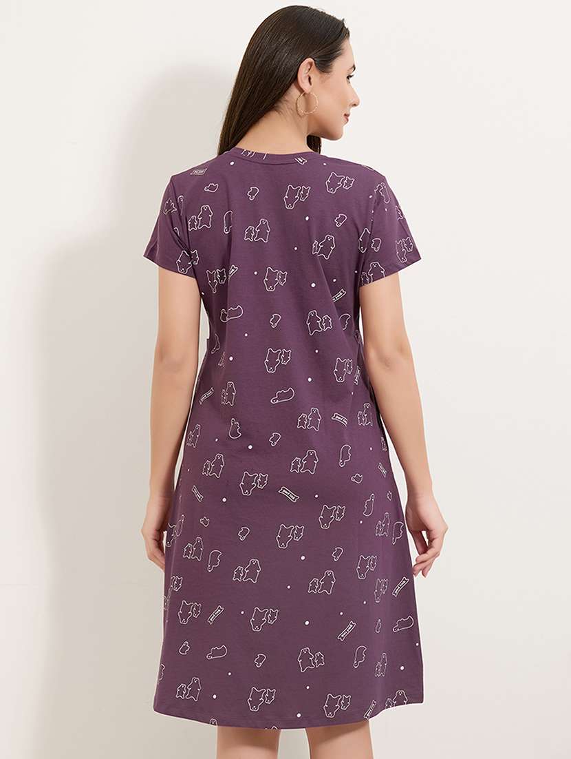 women printed round neck short sleeves sleepshirt - 22500283 -  Standard Image - 5