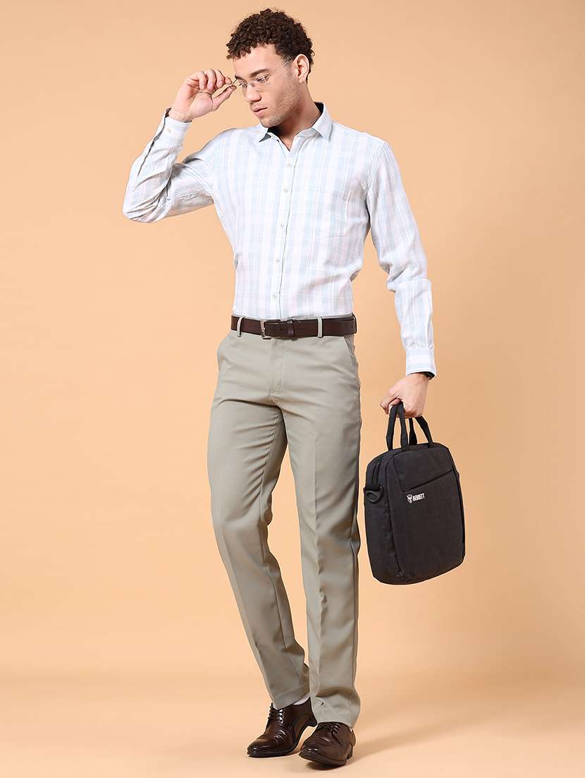 Men Solid Mid Rise Straight Formal Trouser - 22500285 -  Standard Image - 5
