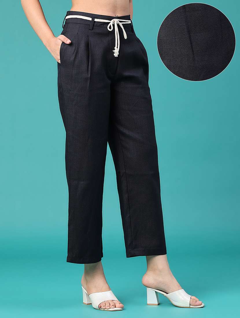 Women Solid Mid Rise Straight Trouser - 22500457 -  Standard Image - 3