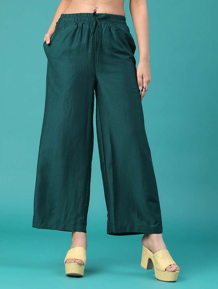 women solid mid rise relaxed fit trouser
