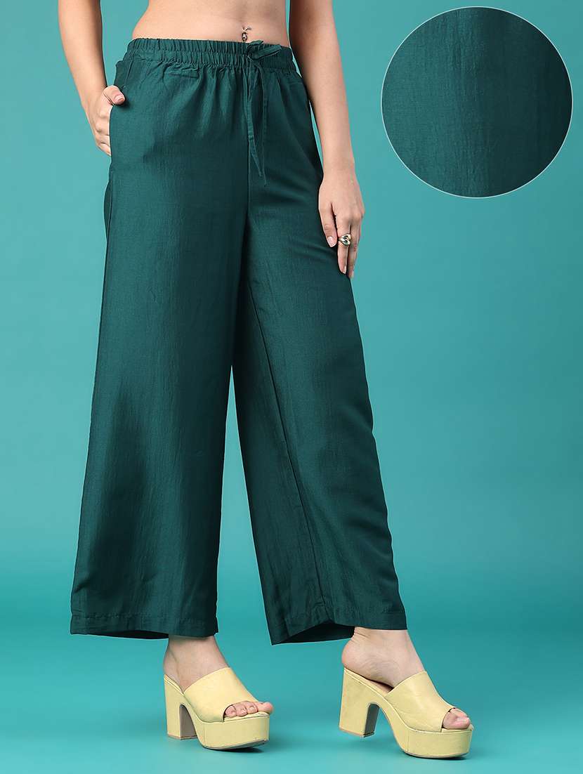 Women Solid Mid Rise Relaxed Fit Trouser - 22500485 -  Standard Image - 3