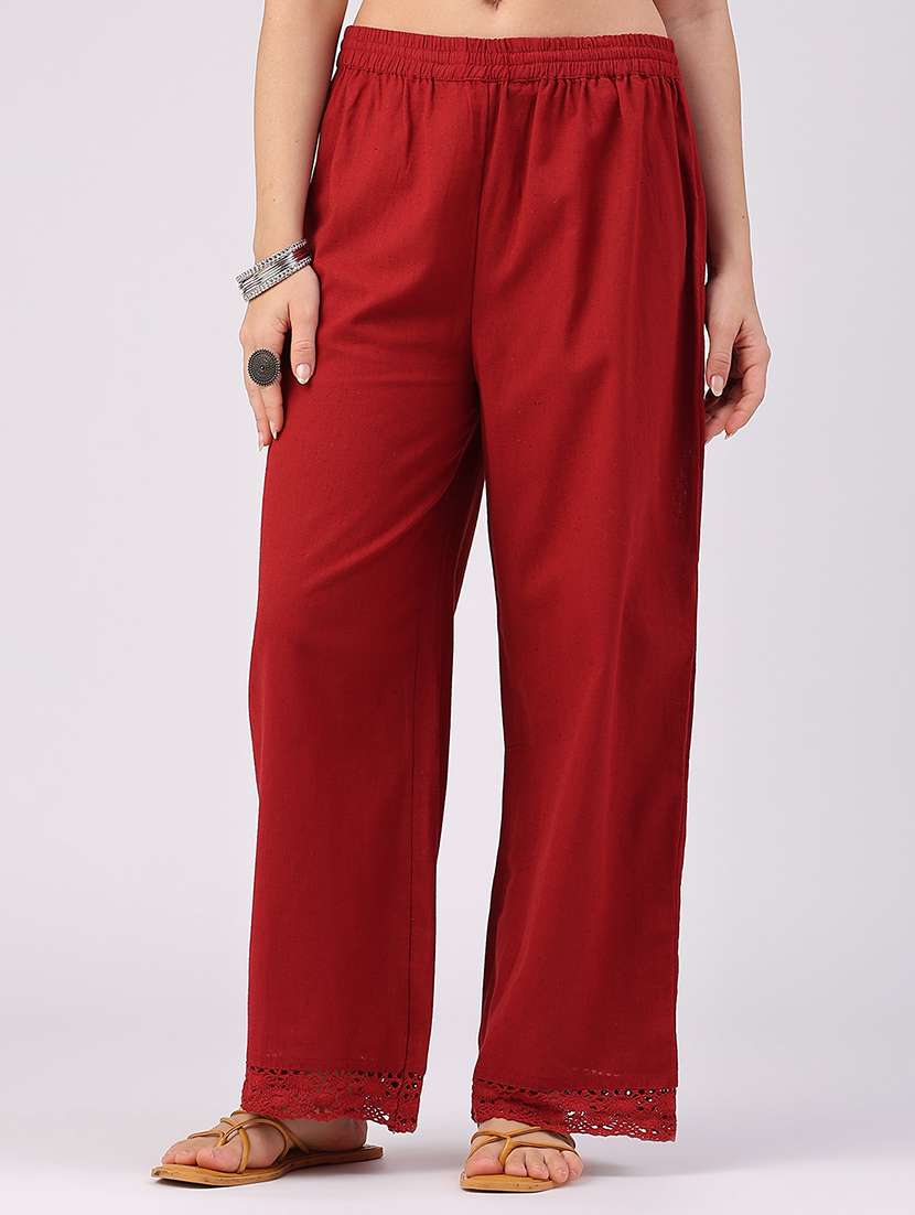 women solid mid rise regular fit straight trouser