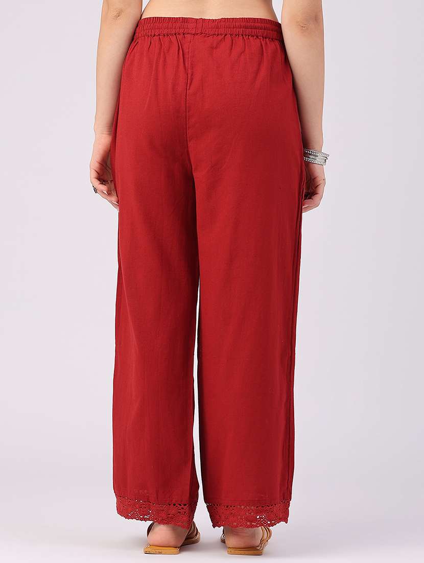 Women Solid Mid Rise Regular Fit Straight Trouser - 22500517 -  Standard Image - 3
