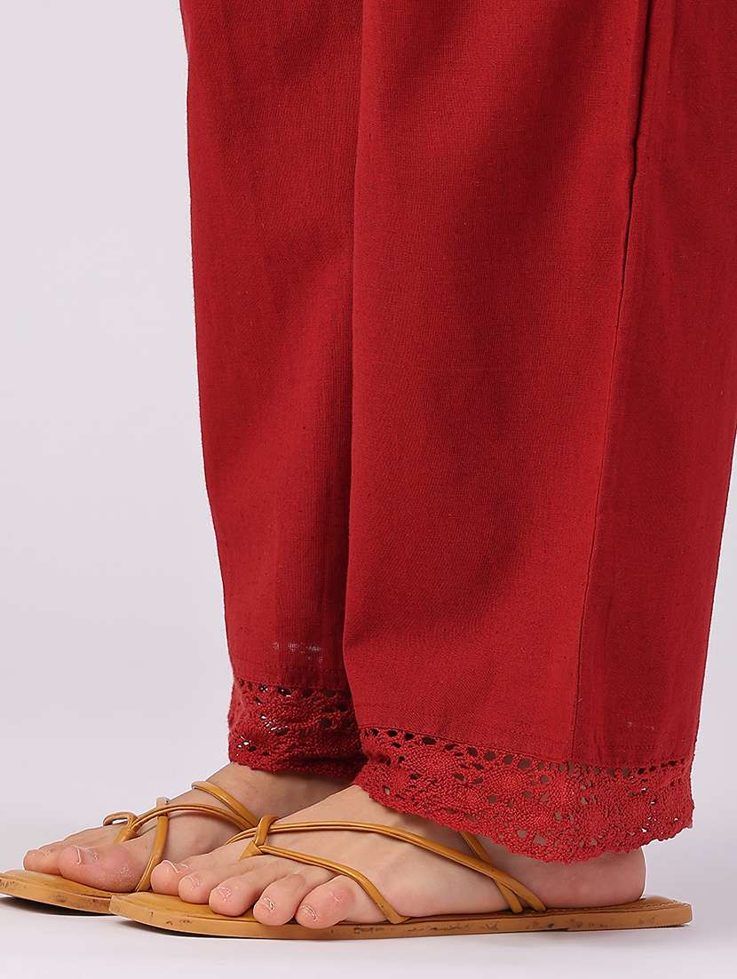 Women Solid Mid Rise Regular Fit Straight Trouser - 22500517 -  Standard Image - 5