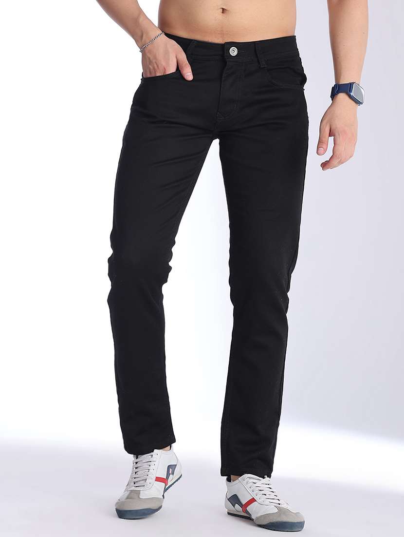 men plain mid rise full length straight jeans