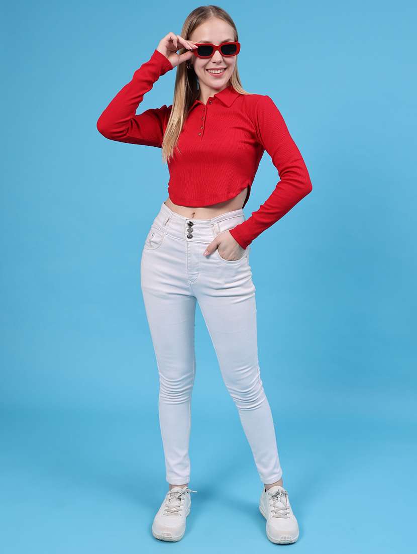 Women Solid Long Sleeves Crop T-shirt - 22500821 -  Standard Image - 5
