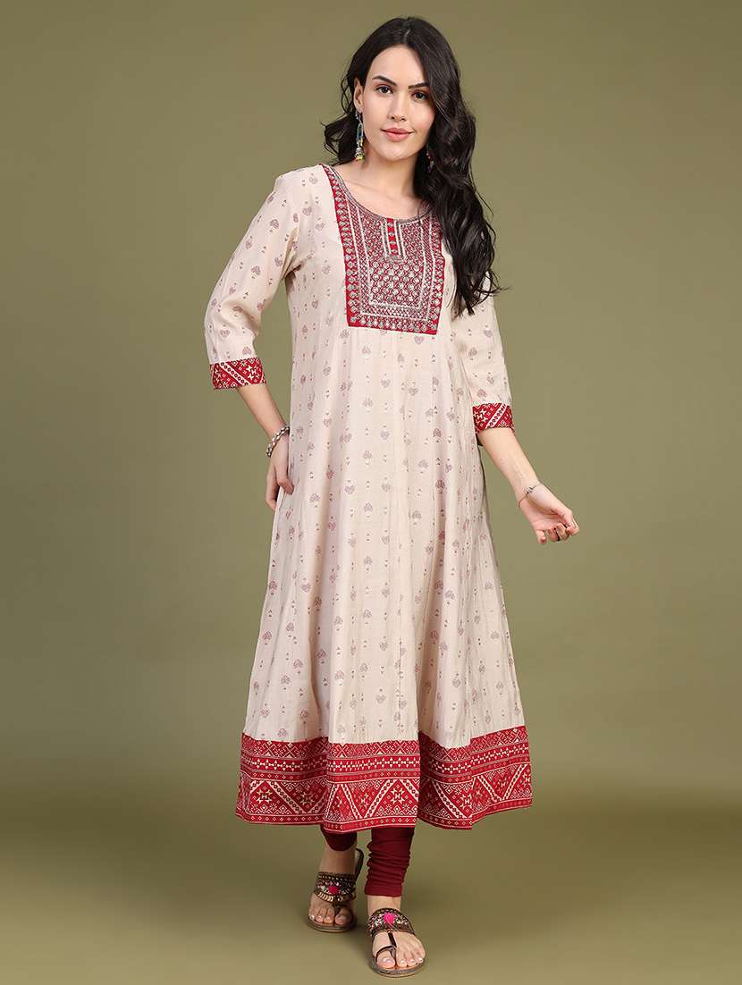 Women Printed Three Quarter Sleeve Anarkali Kurta - 22500851 -  Standard Image - 3
