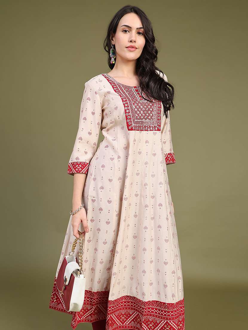 Women Printed Three Quarter Sleeve Anarkali Kurta - 22500851 -  Standard Image - 5