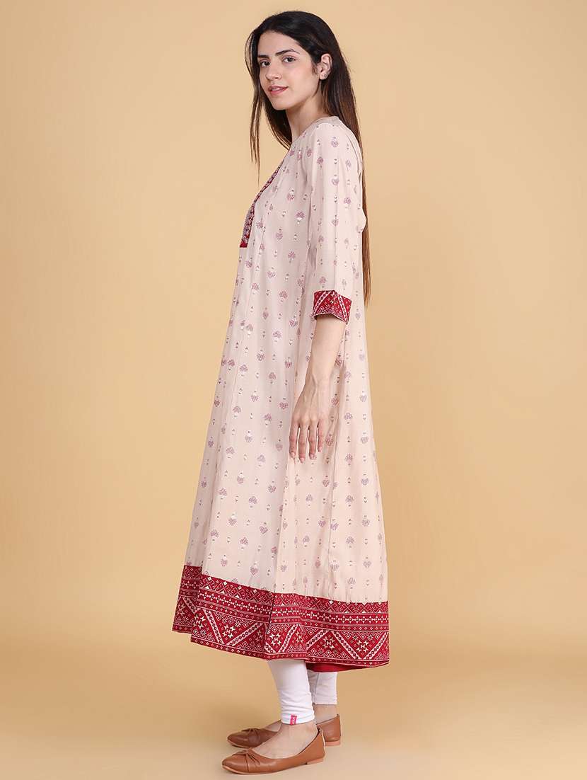 Women Printed Three Quarter Sleeve Anarkali Kurta - 22500852 -  Standard Image - 3