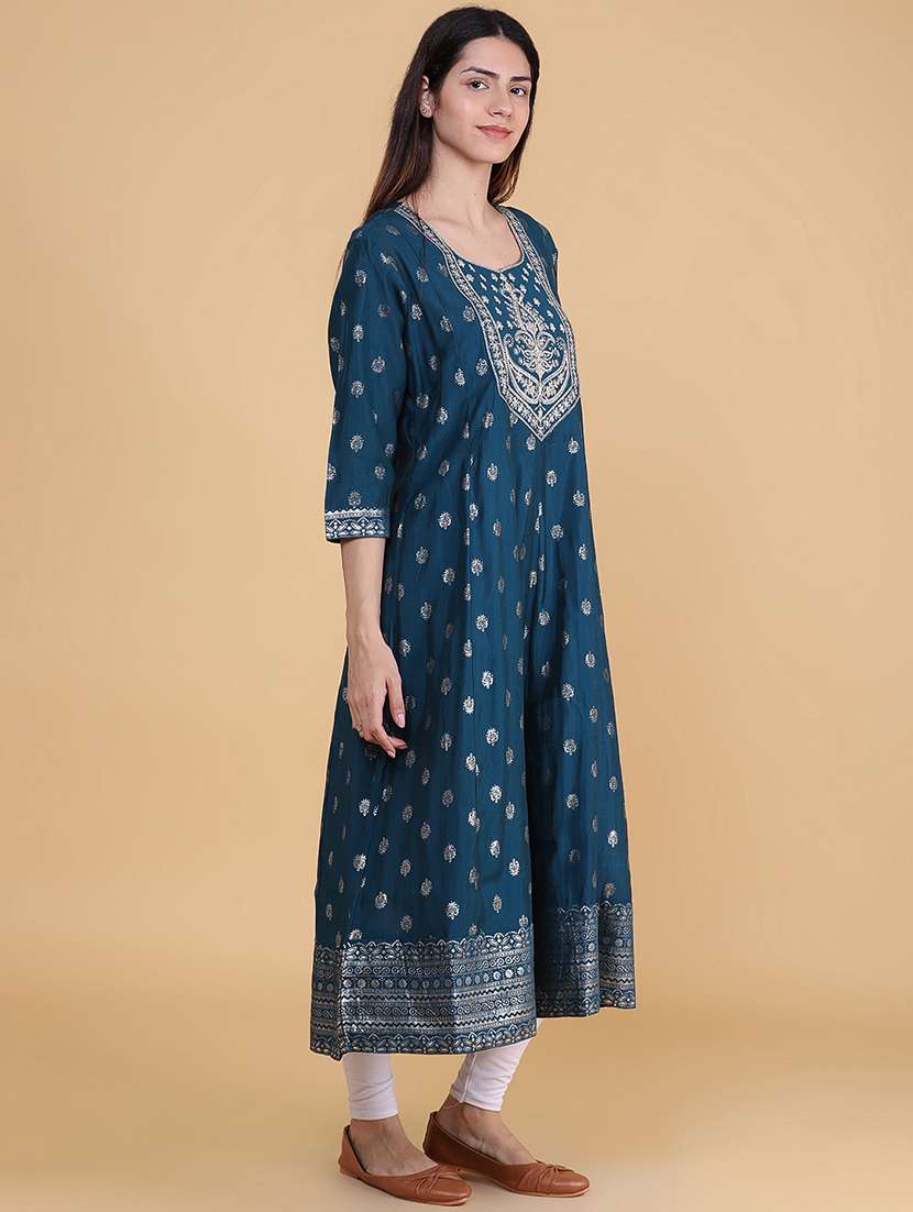 Women Printed Three Quarter Sleeve Anarkali Kurta - 22500854 -  Standard Image - 3