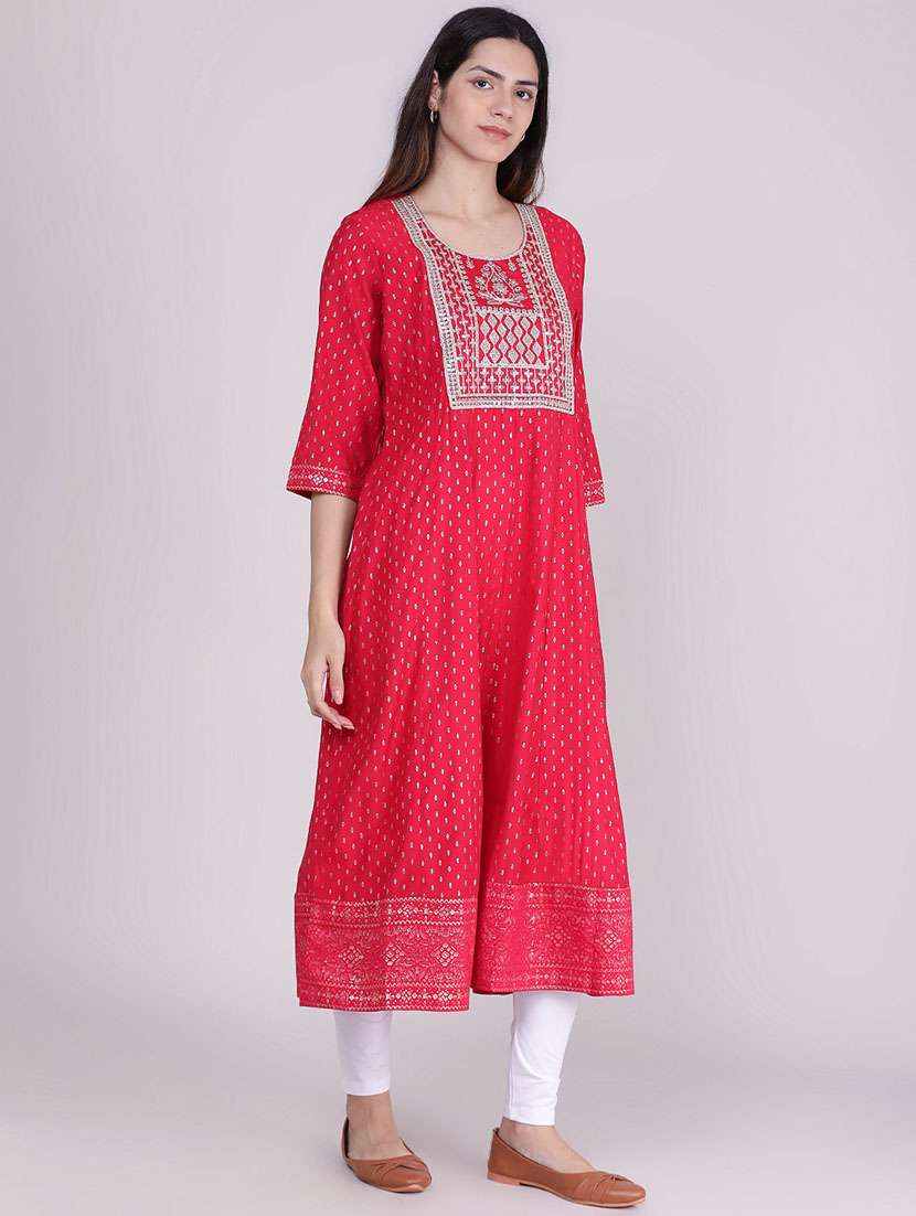 Women Printed Three Quarter Sleeve Anarkali Kurta - 22500855 -  Standard Image - 3