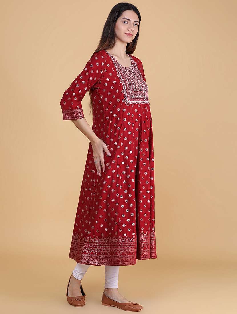 Women Printed Three Quarter Sleeve Anarkali Kurta - 22500856 -  Standard Image - 3