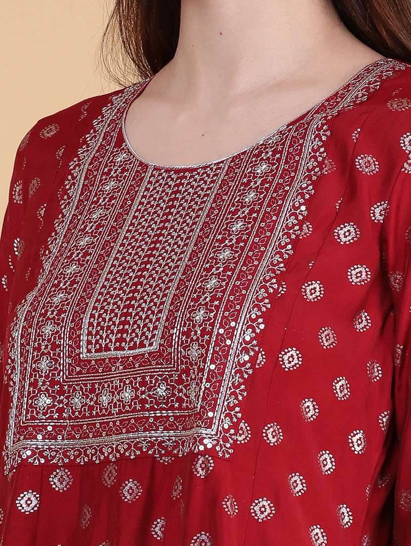 Women Printed Three Quarter Sleeve Anarkali Kurta - 22500856 -  Standard Image - 5