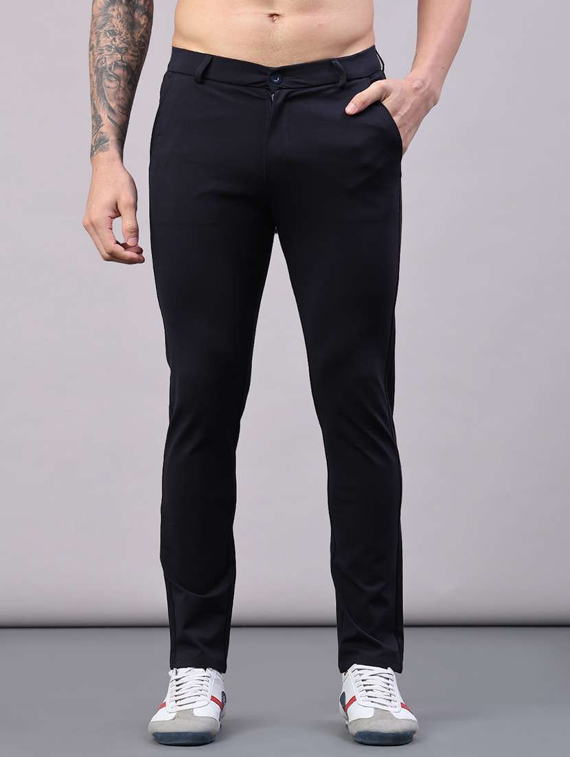 men solid mid rise chinos casual trouser