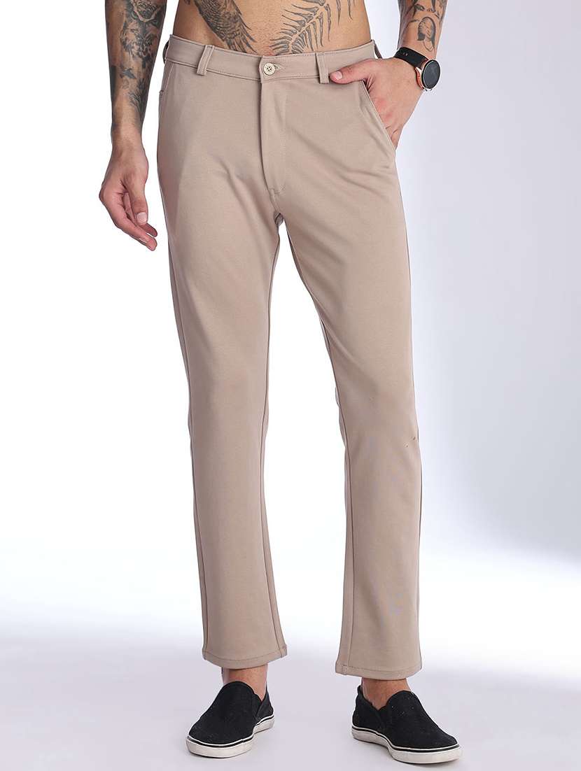 men solid mid rise chinos casual trouser