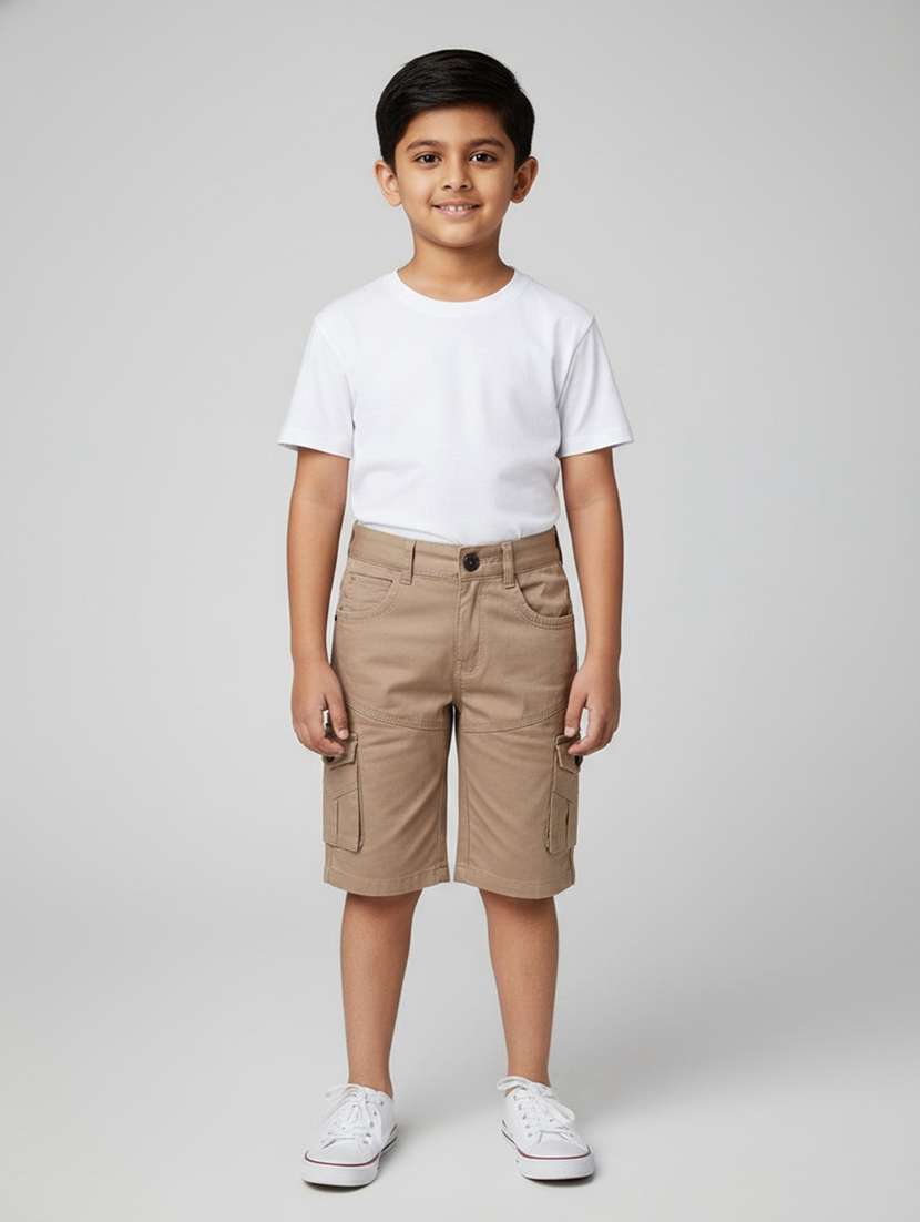 boys solid mid rise three fourth shorts