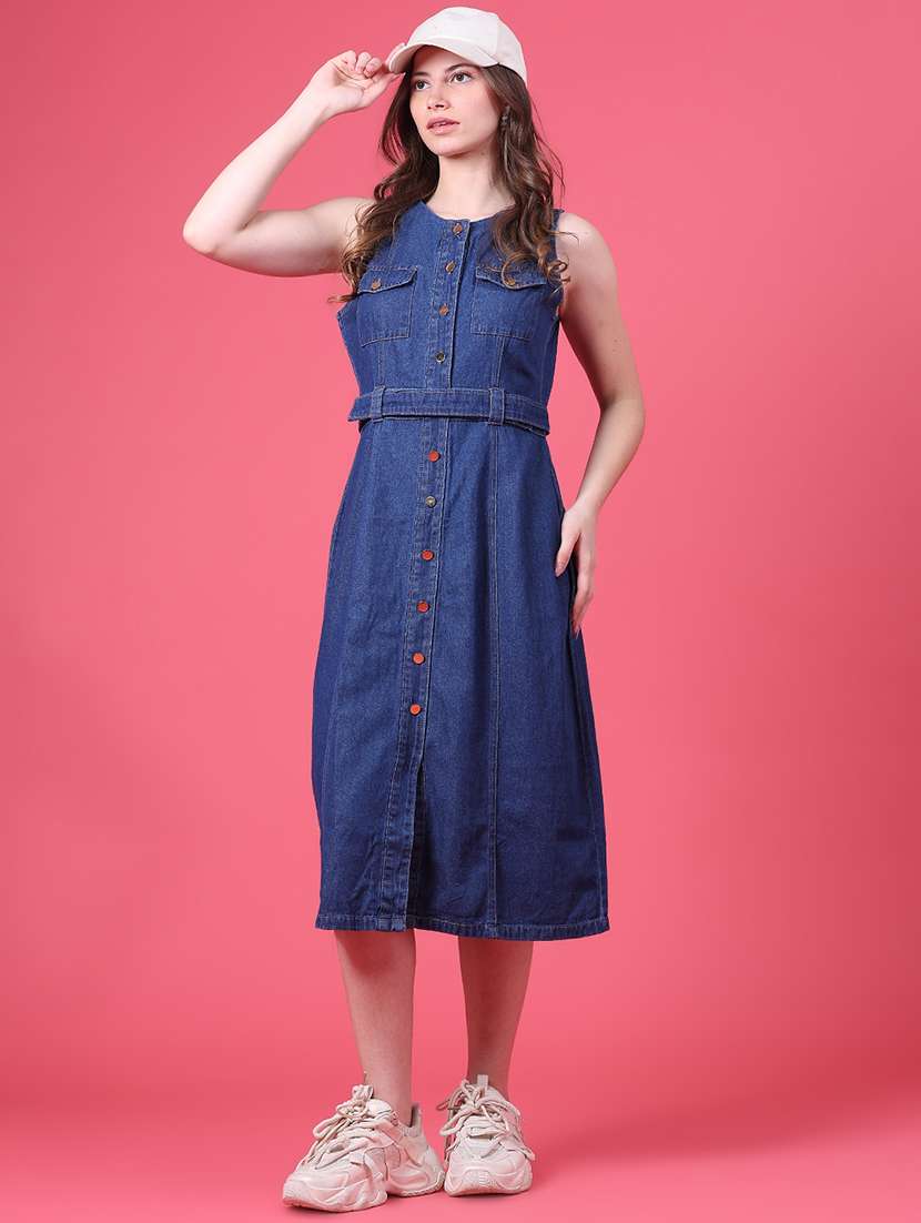 women solid sleeveless a-line dress