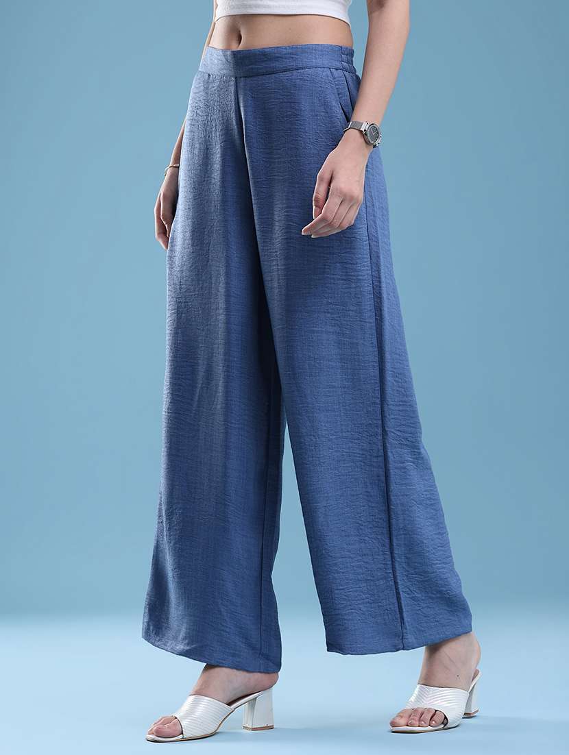 women solid mid rise wide leg trouser - 22501753 -  Standard Image - 3