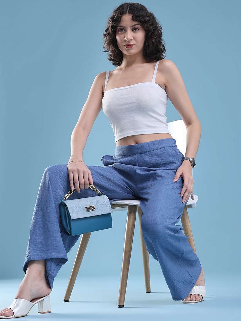 women solid mid rise wide leg trouser - 22501753 -  Standard Image - 5