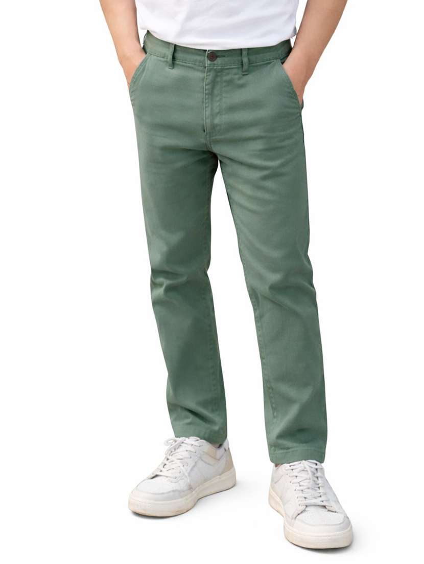 men solid mid rise slim fit trouser