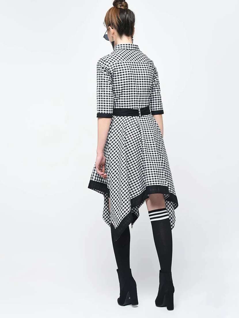 women checkered asymmetric knee length dress - 22501769 -  Standard Image - 3