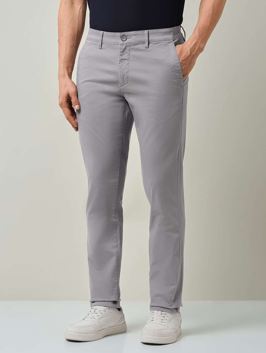 men solid mid rise chinos casual trouser - 22501903 -  Standard Image - 3