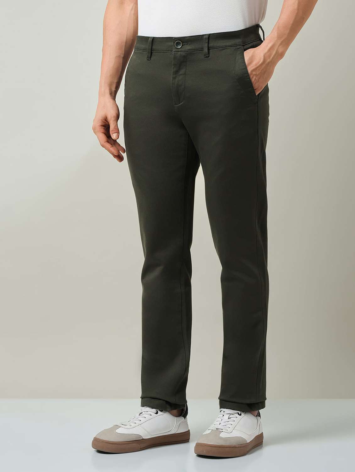 men solid mid rise chinos casual trouser - 22501904 -  Standard Image - 3