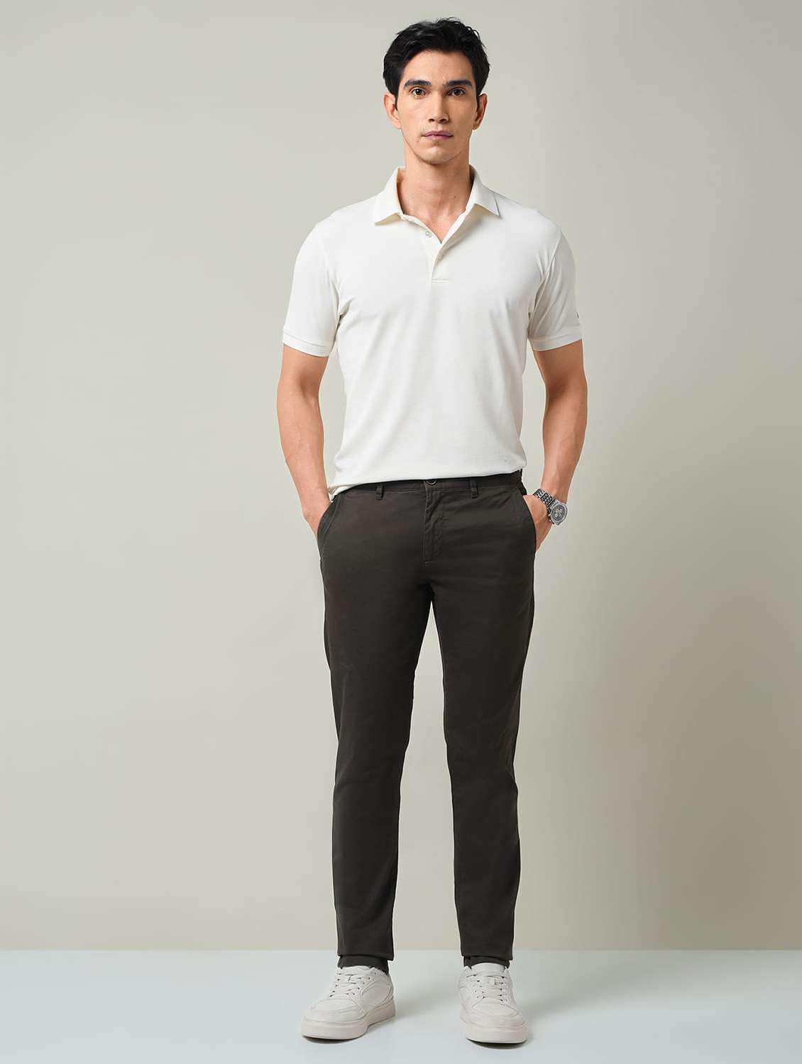 men solid mid rise chinos casual trouser - 22501906 -  Standard Image - 5
