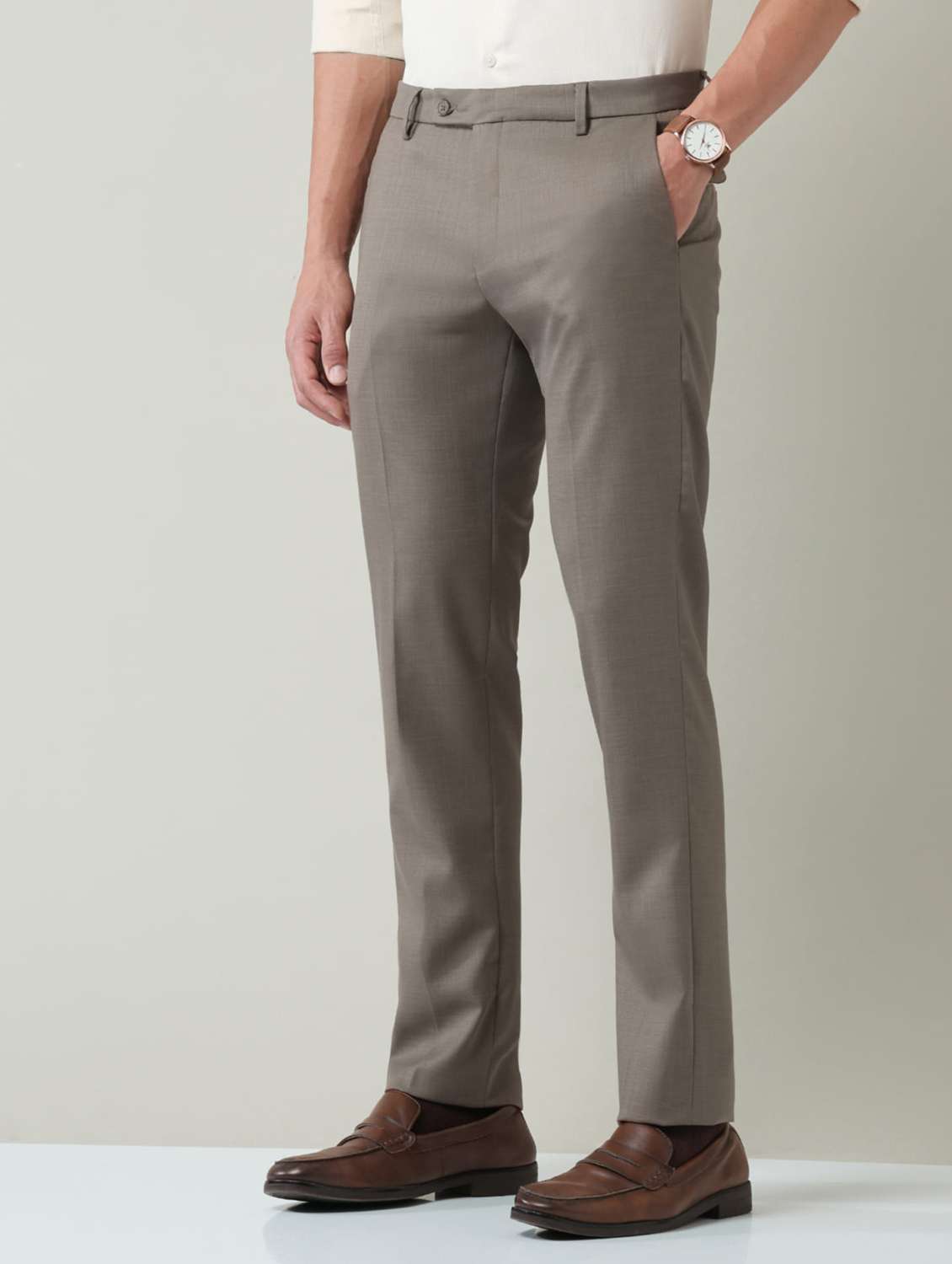 men solid mid rise flat front trousers formal trouser - 22501908 -  Standard Image - 3