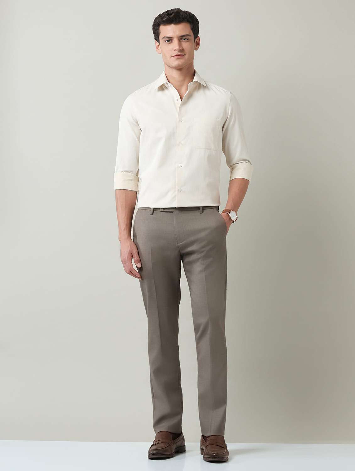 men solid mid rise flat front trousers formal trouser - 22501908 -  Standard Image - 5