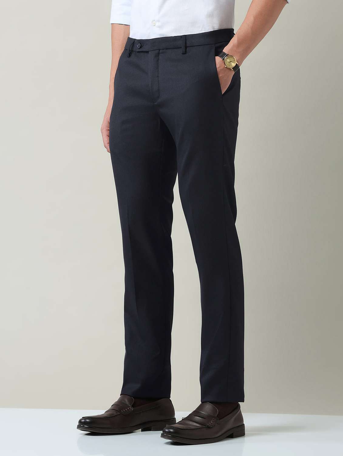 men solid mid rise flat front trousers formal trouser - 22501909 -  Standard Image - 3