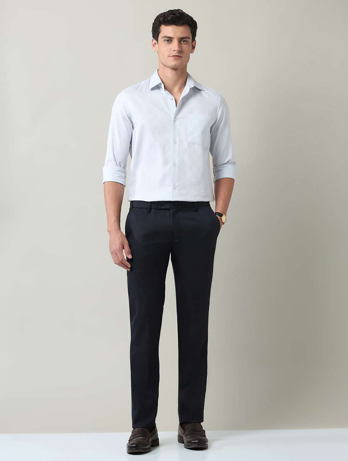 men solid mid rise flat front trousers formal trouser - 22501909 -  Standard Image - 5