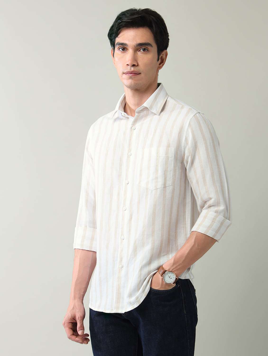 men striped long sleeve slim fit casual shirt - 22501911 -  Standard Image - 3